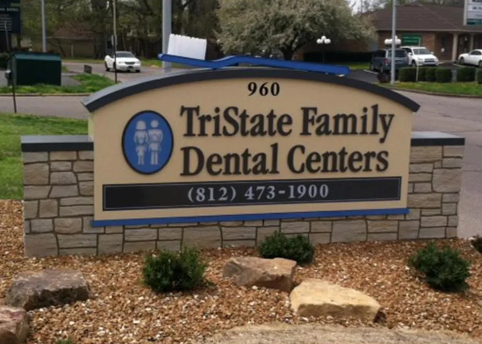 The TriState Family Dental Centers sign outside 960, listing the phone number (812) 473-1900